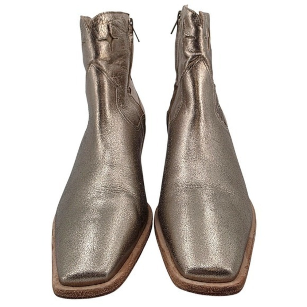 Johnny Was Womens 9.5 Stargazer Leather Gold Metallic Ankle Western Boots - Picture 11 of 16